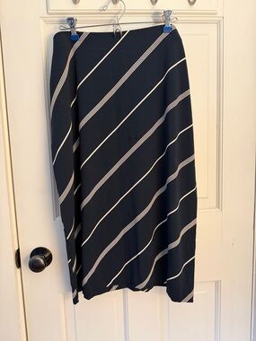 J. Jill Navy and White Diagonal Stripe Midi Skirt